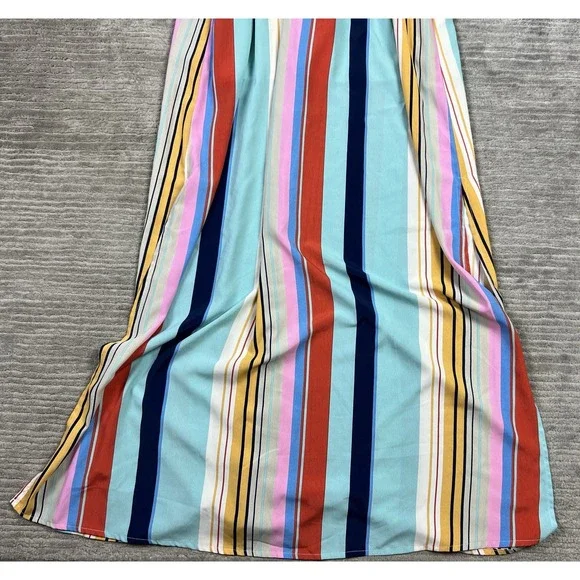 Main Strip Dress Womens Large Sleeveless Multicolor Striped Maxi Belted‎ Casual - Picture 3 of 13